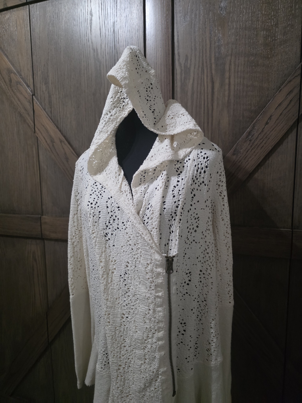 Free People Cream Crochet Hooded Cardigan - Picture 2 of 6